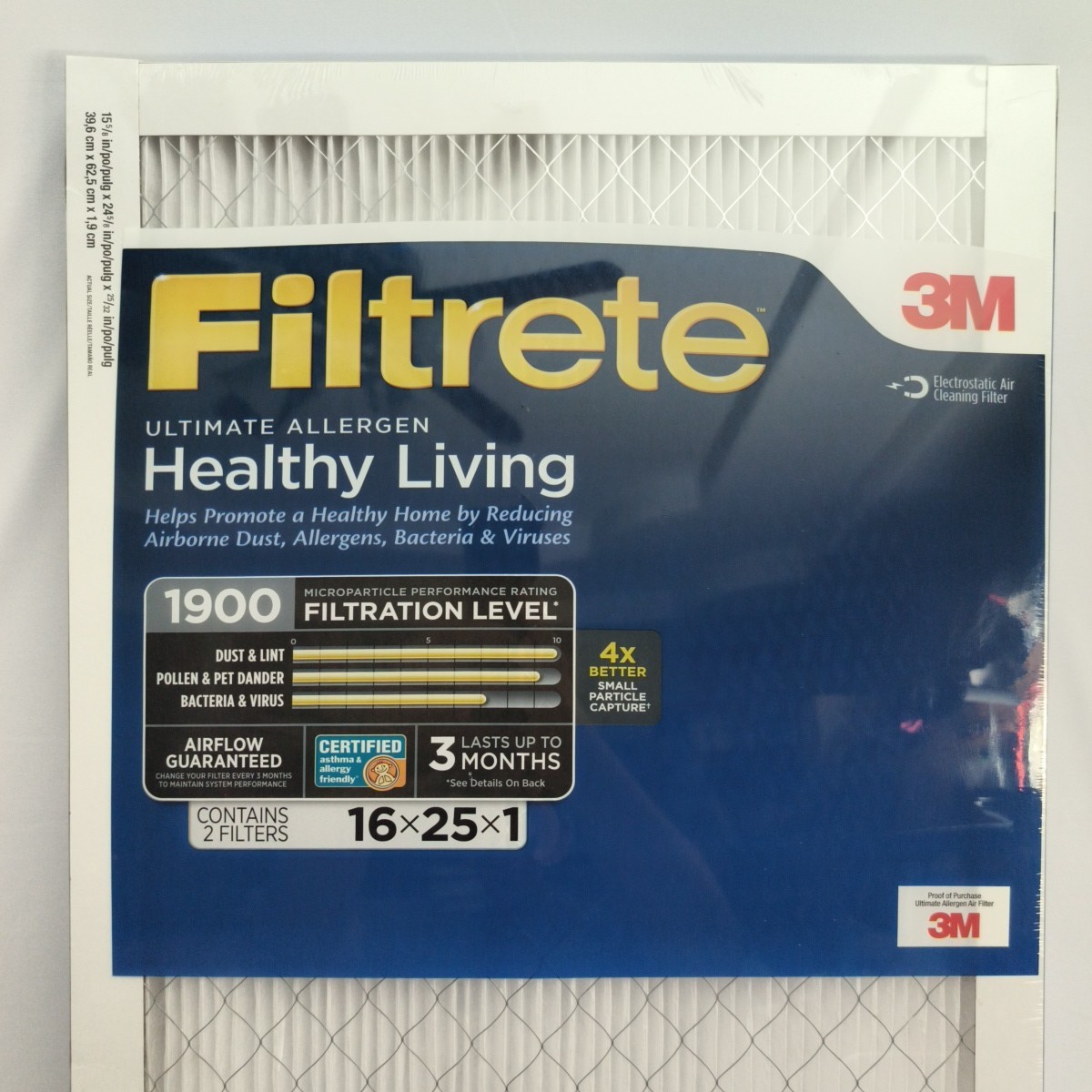 Filtrete Ultimate Allergen 16x25x1 Air Filter 1900 MPR 2-Pack