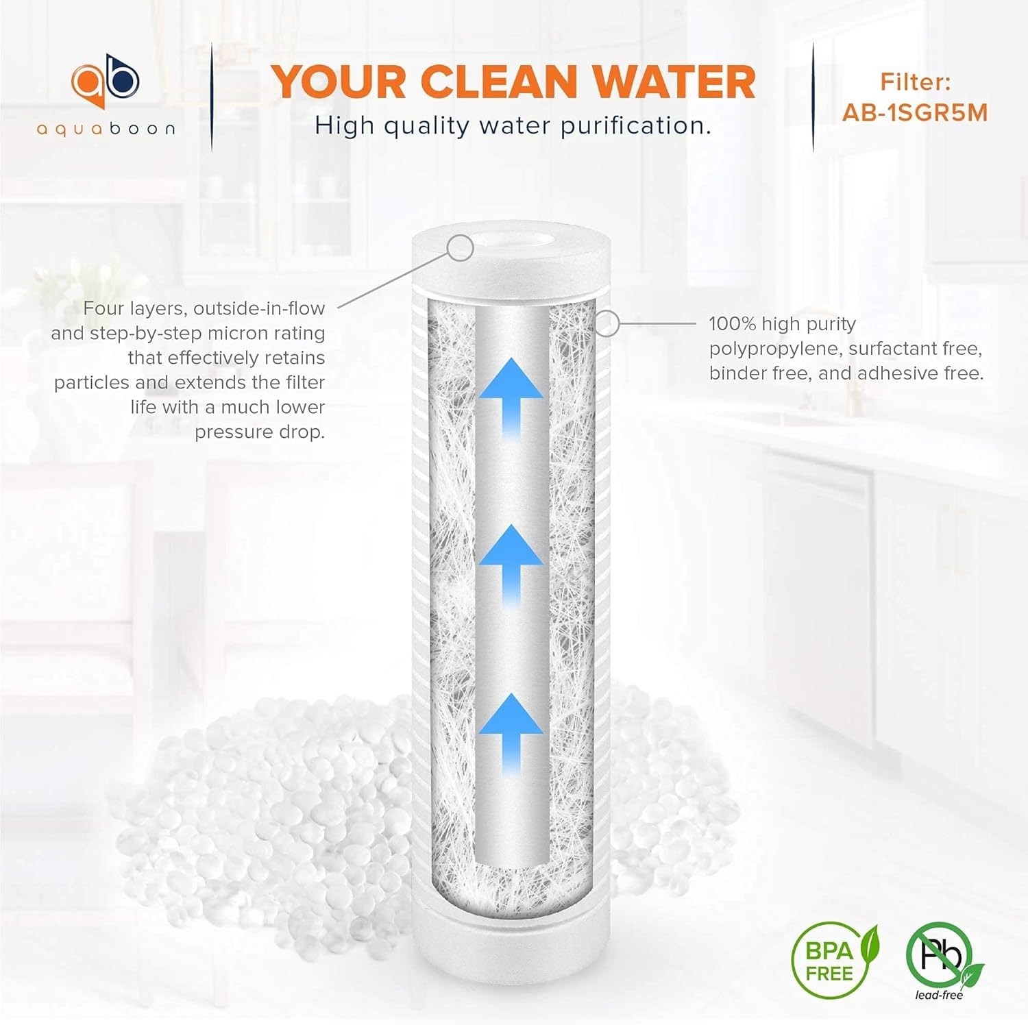 Whole House Water Filter Cartridge 10 x 2.5 Inch 5 Micron for Maximum Filtration