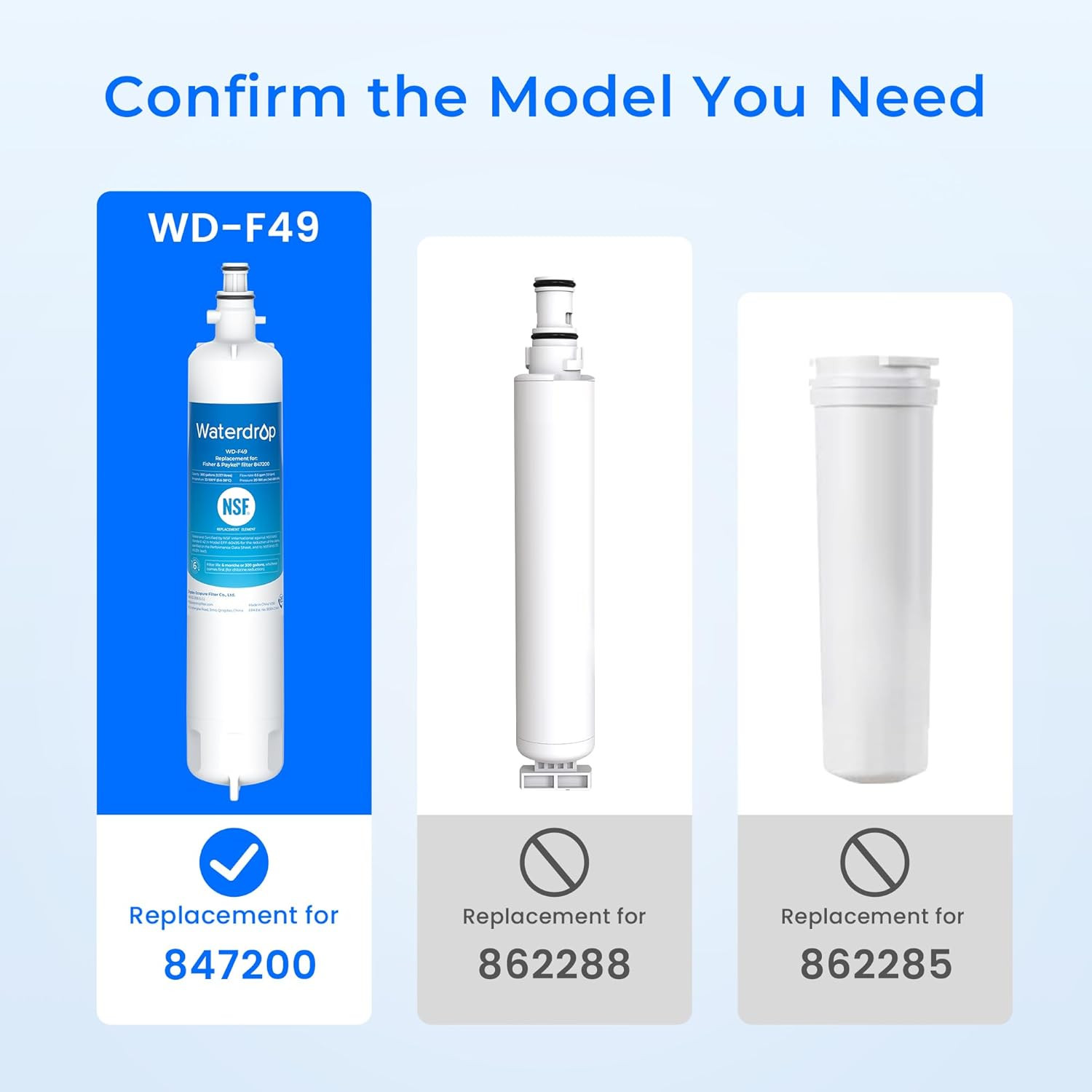 Fisher & Paykel 847200 Water Filter Replacement, 3 Pack, 6 Months, 300 Gallons