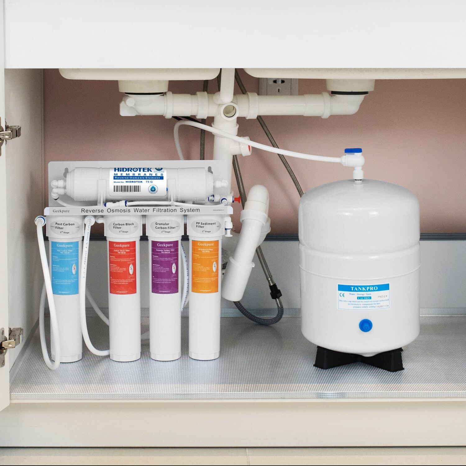 Geekpure 5 Stage Reverse Osmosis Filter System with Quick Change Filter 75 GPD