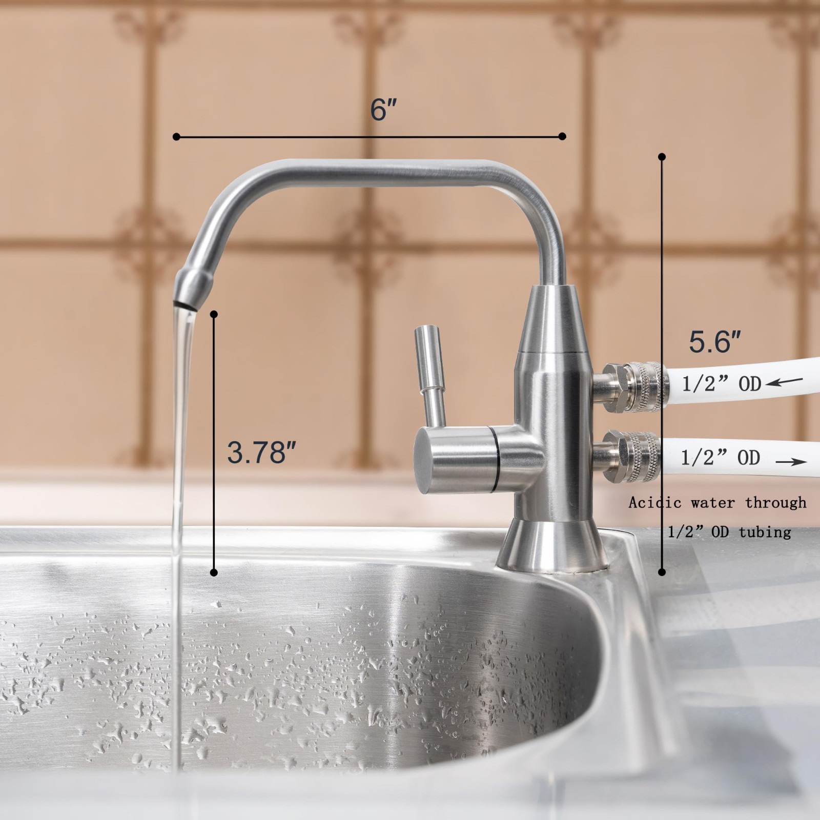 Stainless Steel Alkaline Water Faucet 1/2″ Dual Spout Ionizer for Filtration Sys