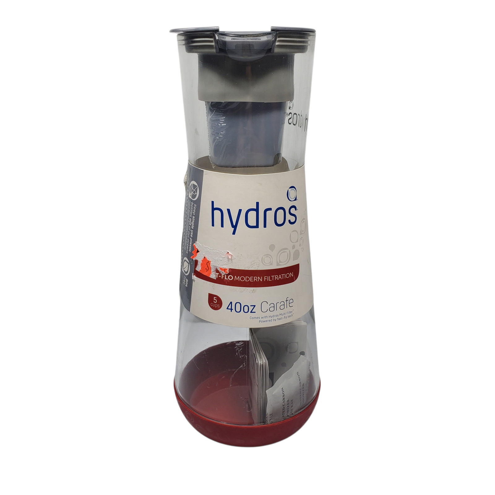 NEW Hydros Filtration Carafe 40oz C441 Clear Red Gray