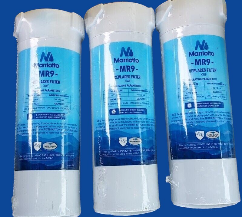 3-Pack Marriotto MR9 Refrigerator Replacement Water Filters for GE XWF