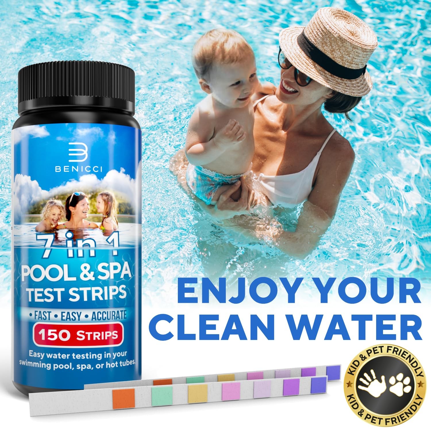 7-in-1 Accurate Pool Test Strips – 150 Hot Tub Spa – Quick Pool…