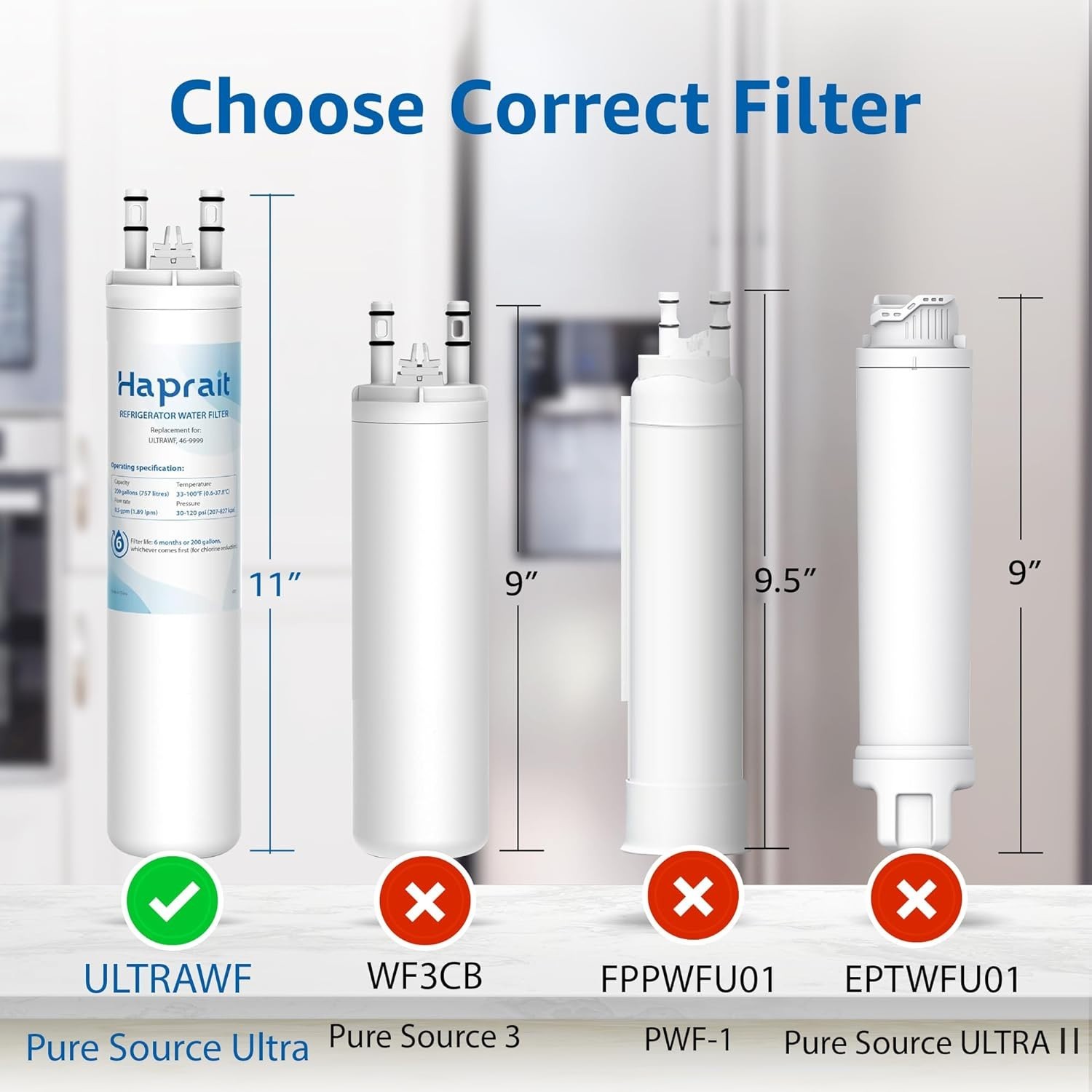 3 pcs HAPRAIT HP005 Water Filter Frigidaire ULTRAWF, Pure Source 9999, 469999,