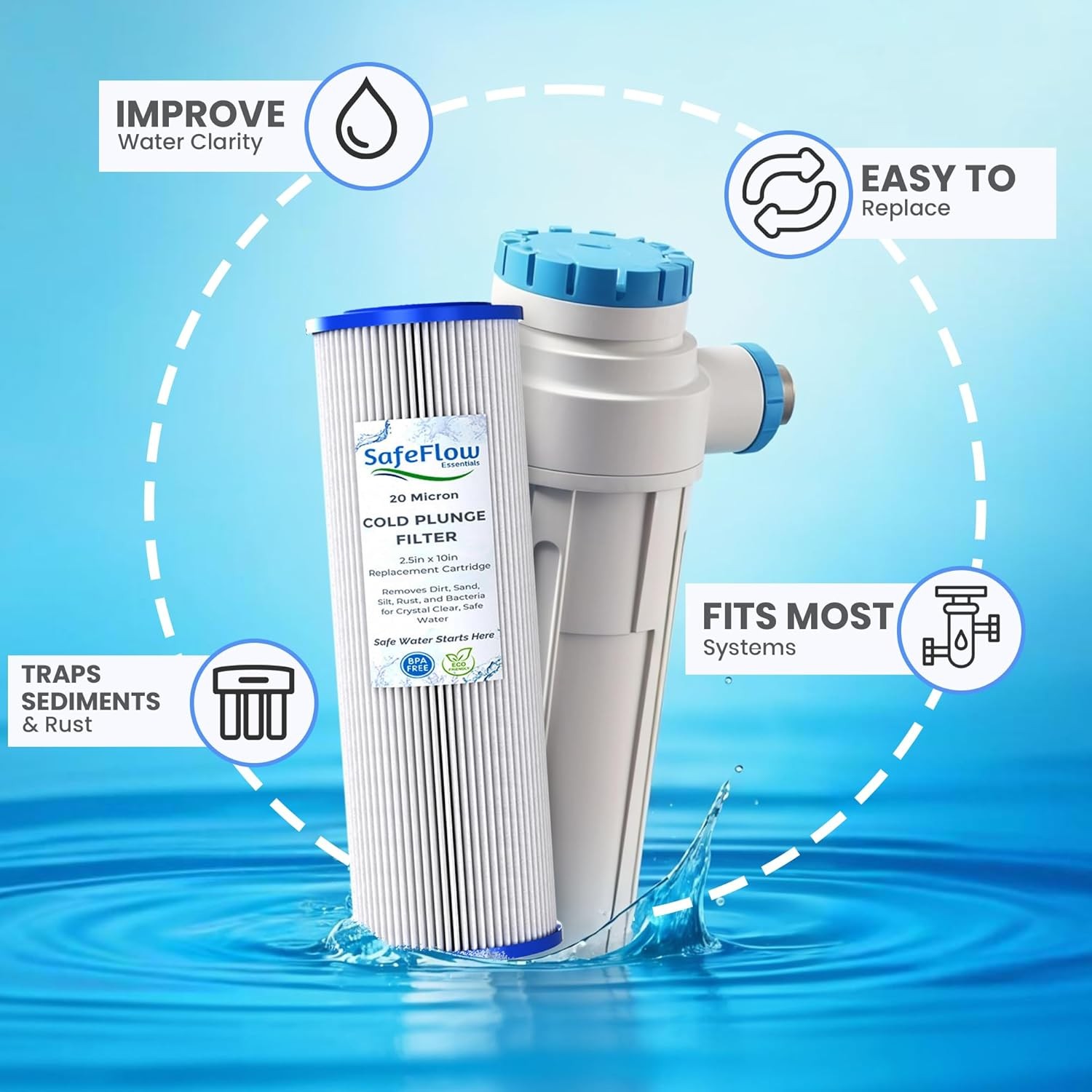 10in Ice Bath Chiller Filters 20 Micron 10″ x 2.5″ Water Filter Replacement C…