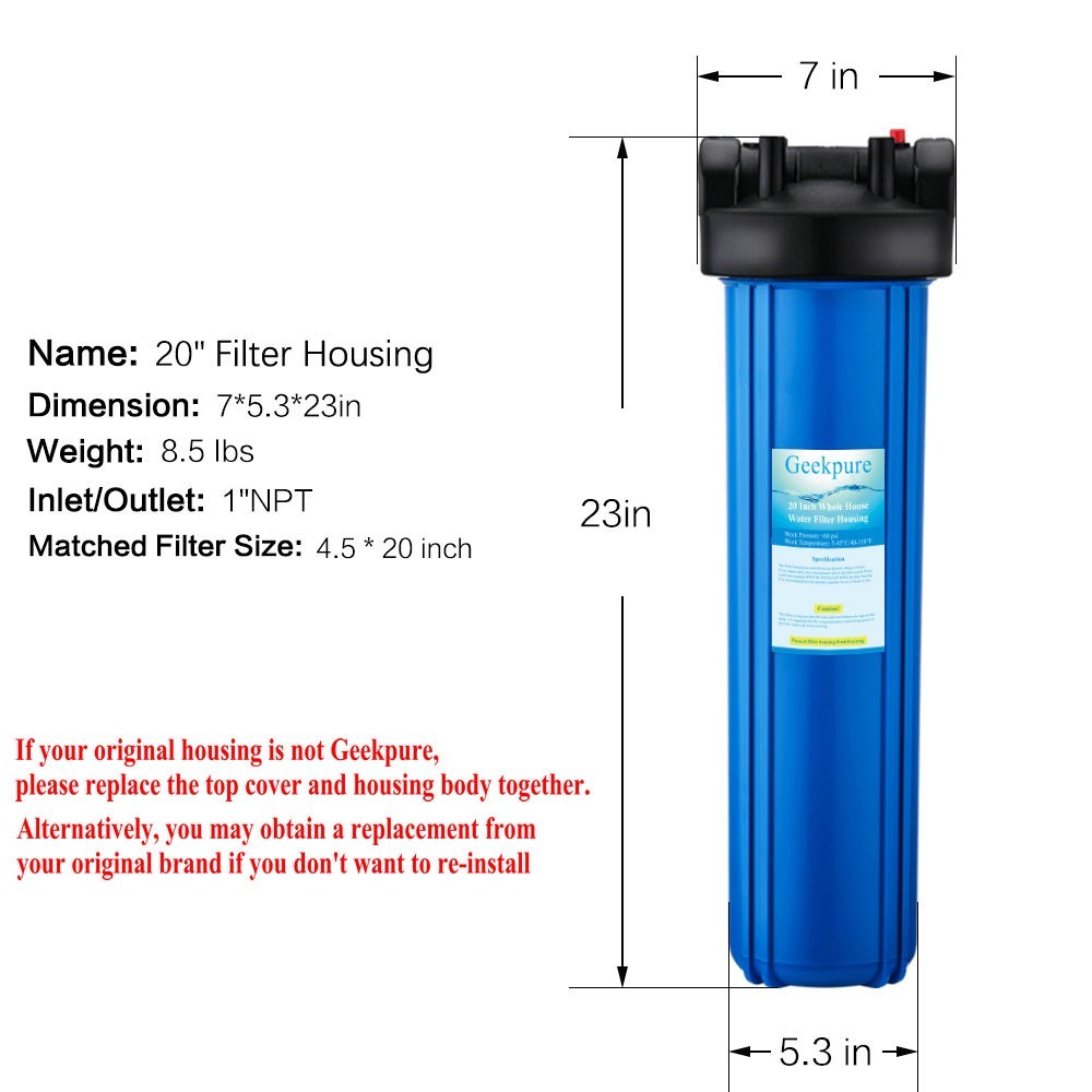 Geekpure 2 Stage Whole House Water Filter System 1″ Port 4.5″ x 20″ w/ PP Carbon