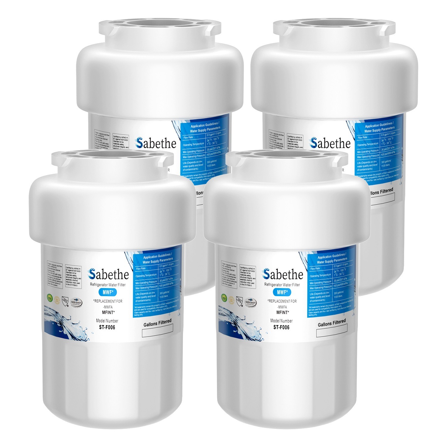 4 Pack F006 Refrigerator Water Filter for GE MWF, MWFINT, MWFA, PC75009