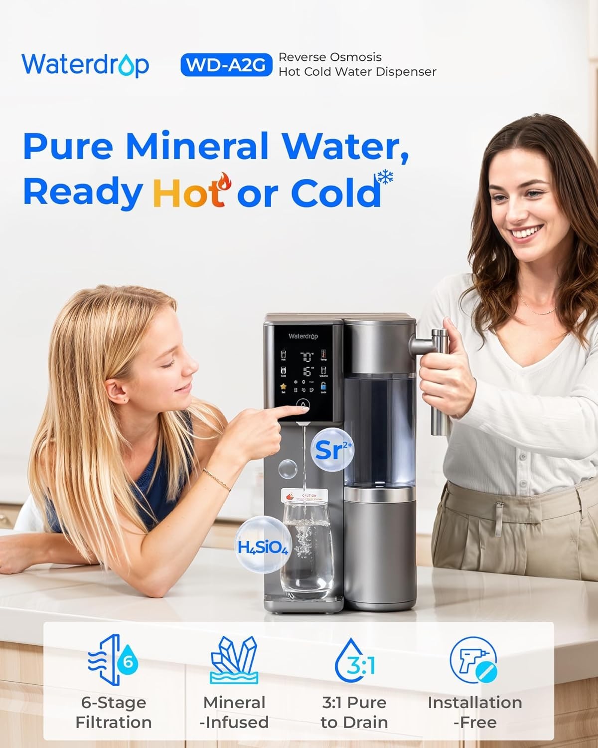 Waterdrop A2G Mineral Countertop Reverse Osmosis System, Hot and Cold RO System