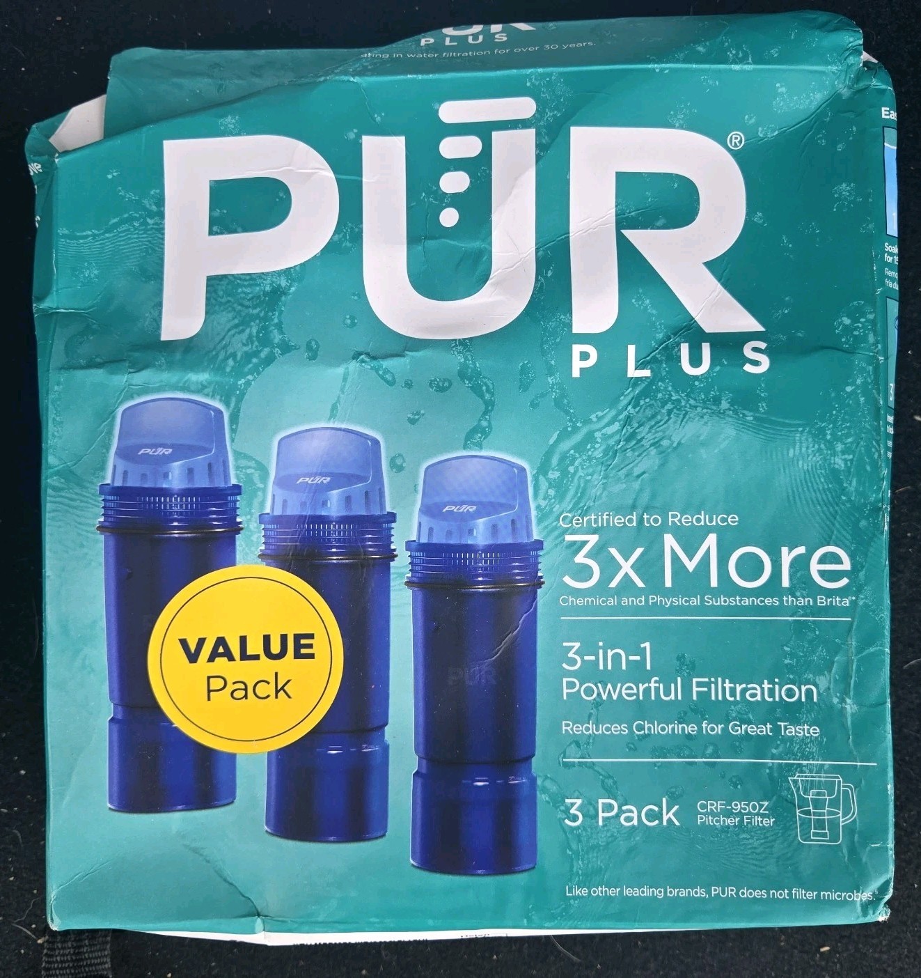 PUR PLUS 3x More 3-in-1 Water Pitcher Replacement Filter 3 Pack PPF951K NewPHOTO