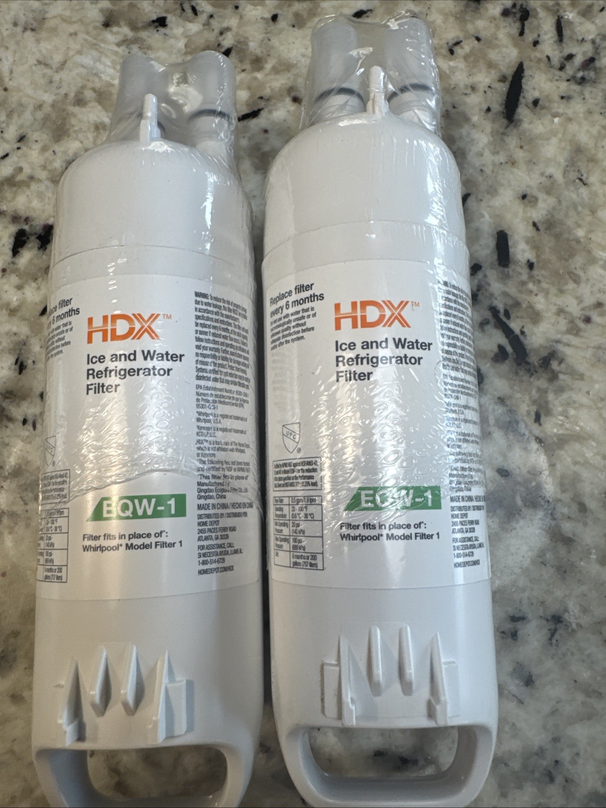 2 pack HDX EQW-1 Refrigerator Water Filter 1010 871 993