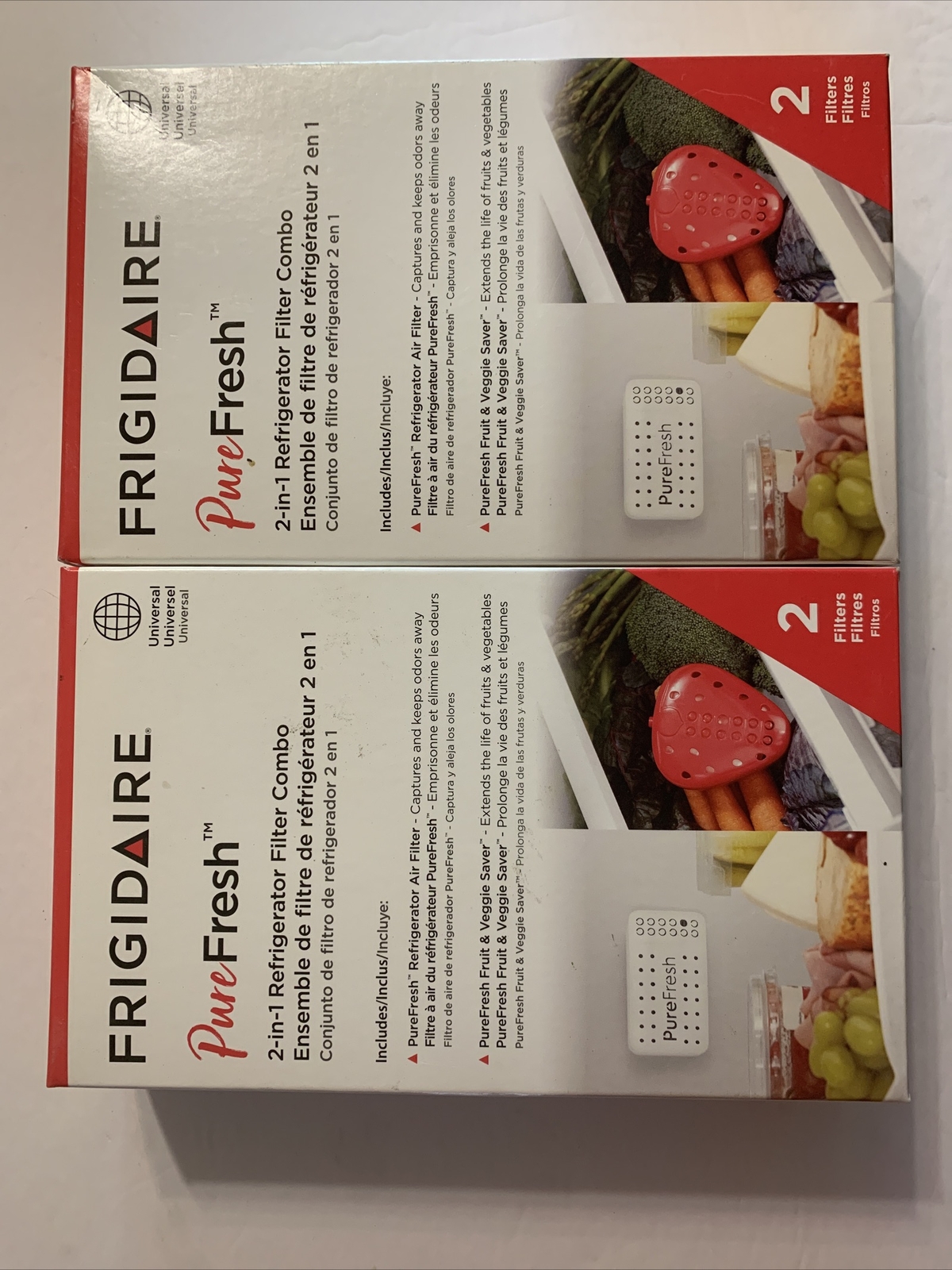 2 PACK FRIGIDAIRE Pure Fresh 2-in-1 Refrigerator Filter Combo+Fruit&Veggie Save