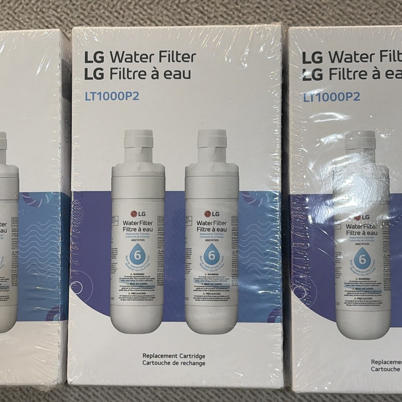 2 Pk X3 (6 Total) Genuine LG LT1000P2 Replacement Water Filters – New, Sealed