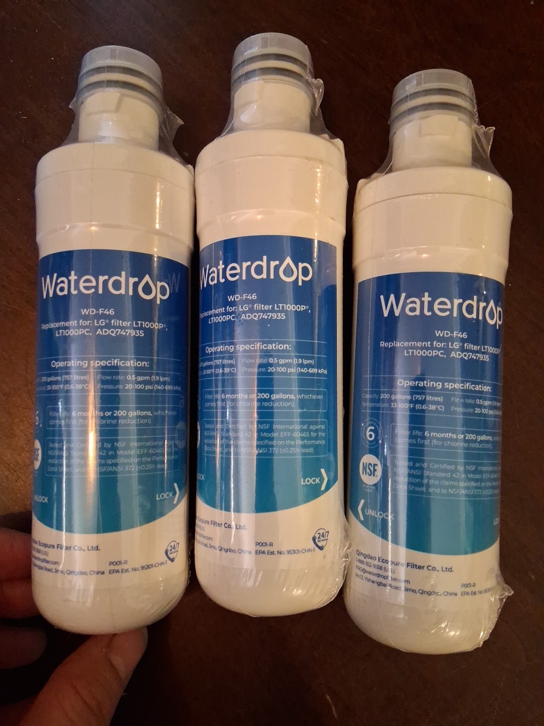 Waterdrop WD-F46 Refrigerator Water Filter 3PK For LG LT1000P LT1000PC New #31