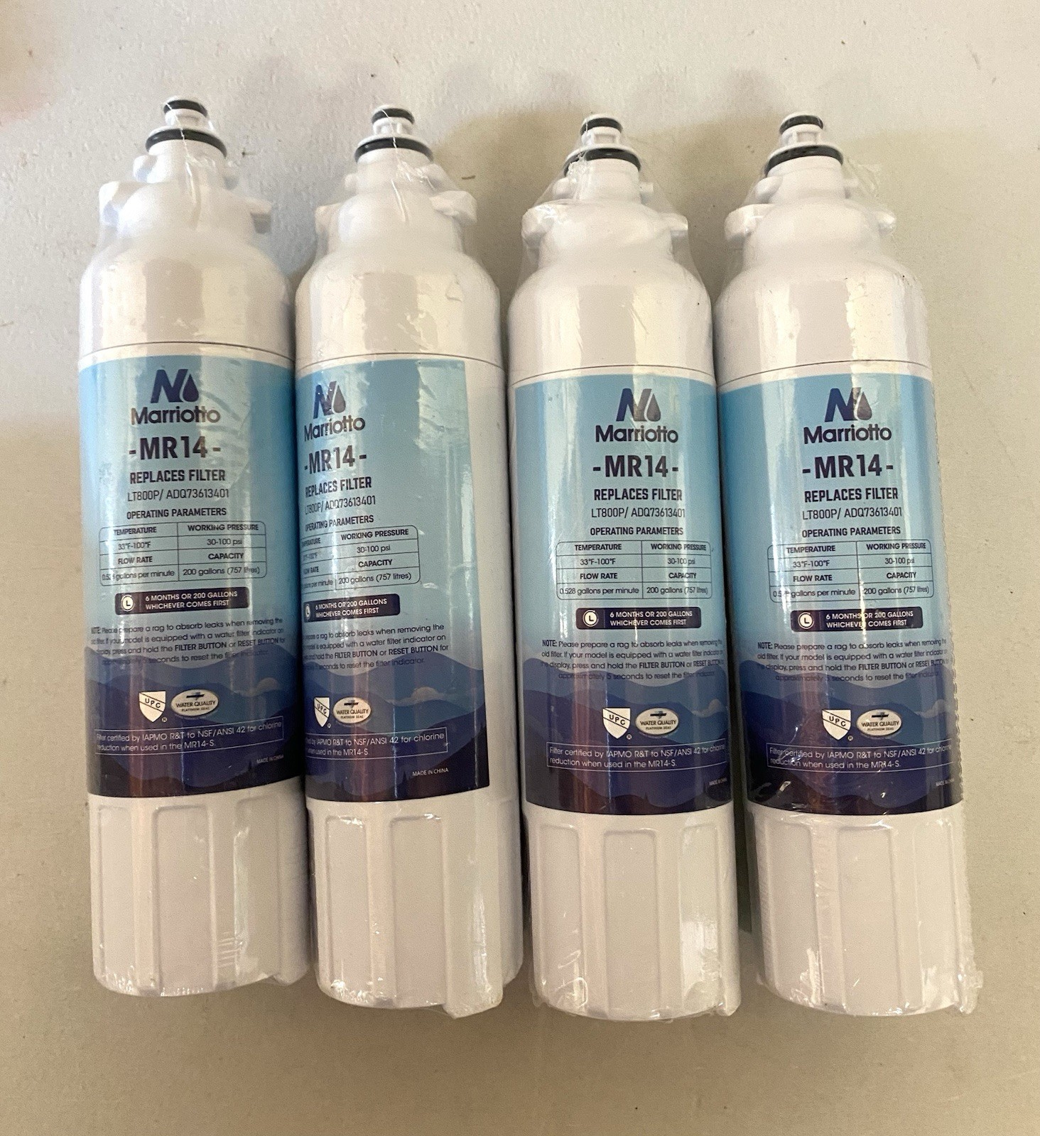4-New Marriotto MR14 Refrigerator Water Filters Replaces LT800P and ADQ73613401