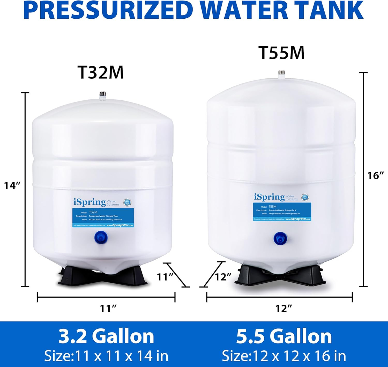 T32M Pressurized Water Storage Tank with Ball Valve for Reverse Osmosis RO Syste