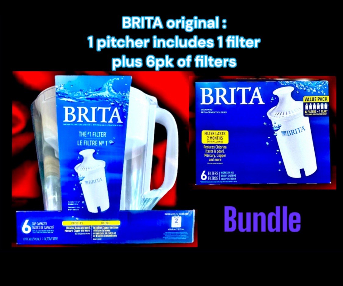 BRITA water Filter 6 Cup Pitcher W 1 Filter and 6 Extra Filters BUNDLE DEAL