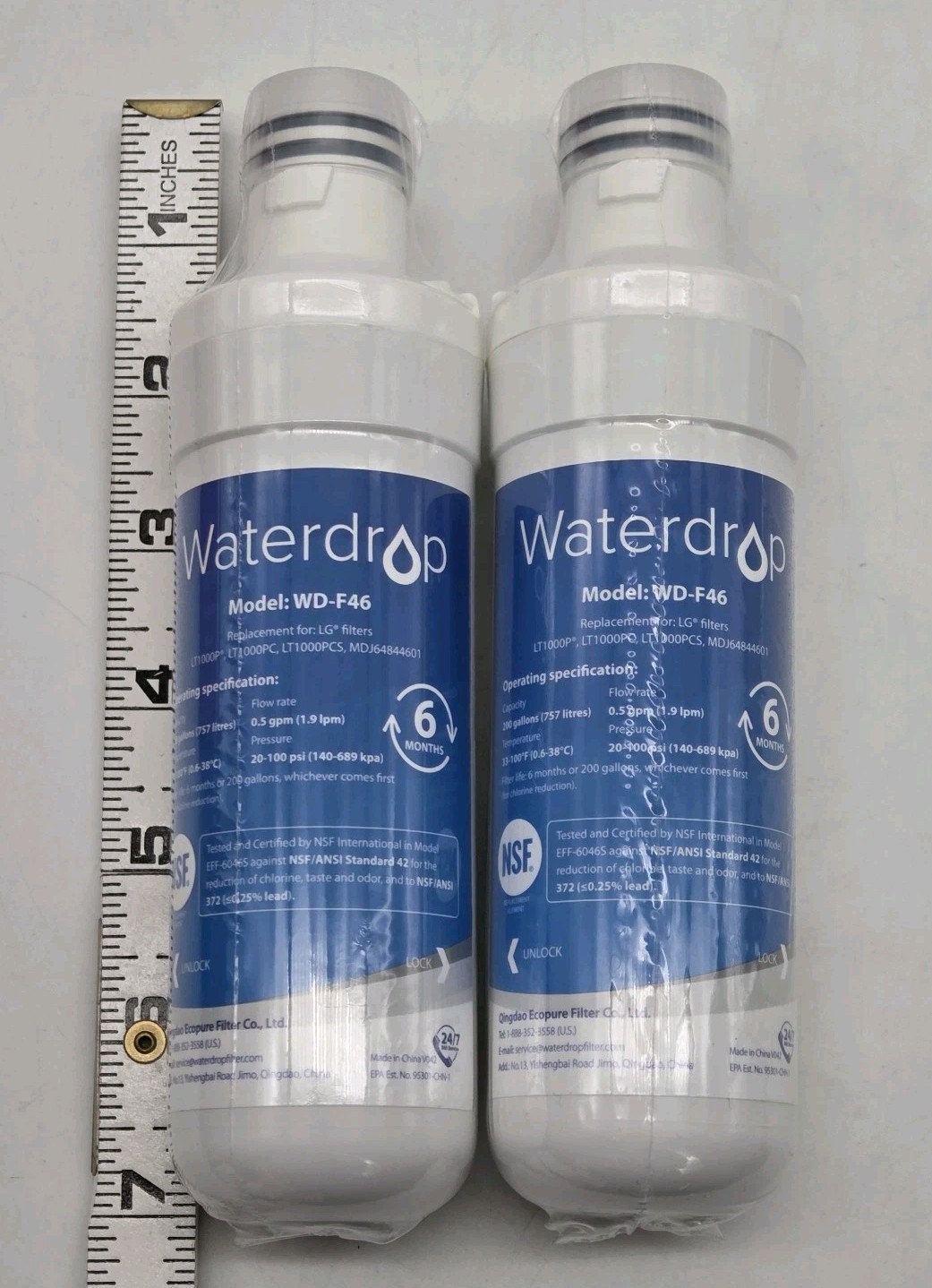 Waterdrop Model WD-F46 Refrigerator Water Filter Replacement New Sealed Lot Of 2