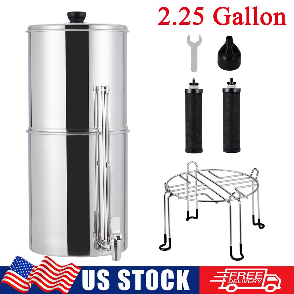 2.25 Gal Gravity-fed Water Filter System 2 Filters Stainless-Steel Home Purifier