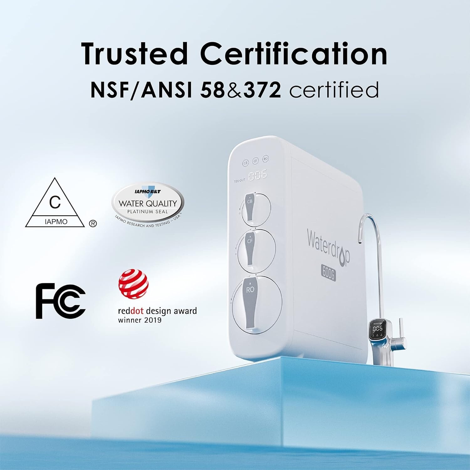 Waterdrop G3P600 Reverse Osmosis System, NSF/ANSI 42 & 53 & 58 & 372 Certified