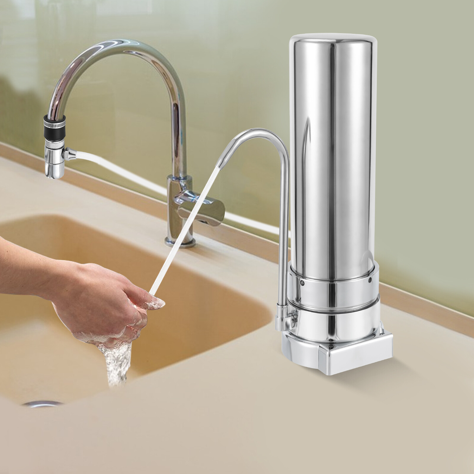 304 Stainless Steel Countertop Filter System for Tap Water Filtration Silver USA