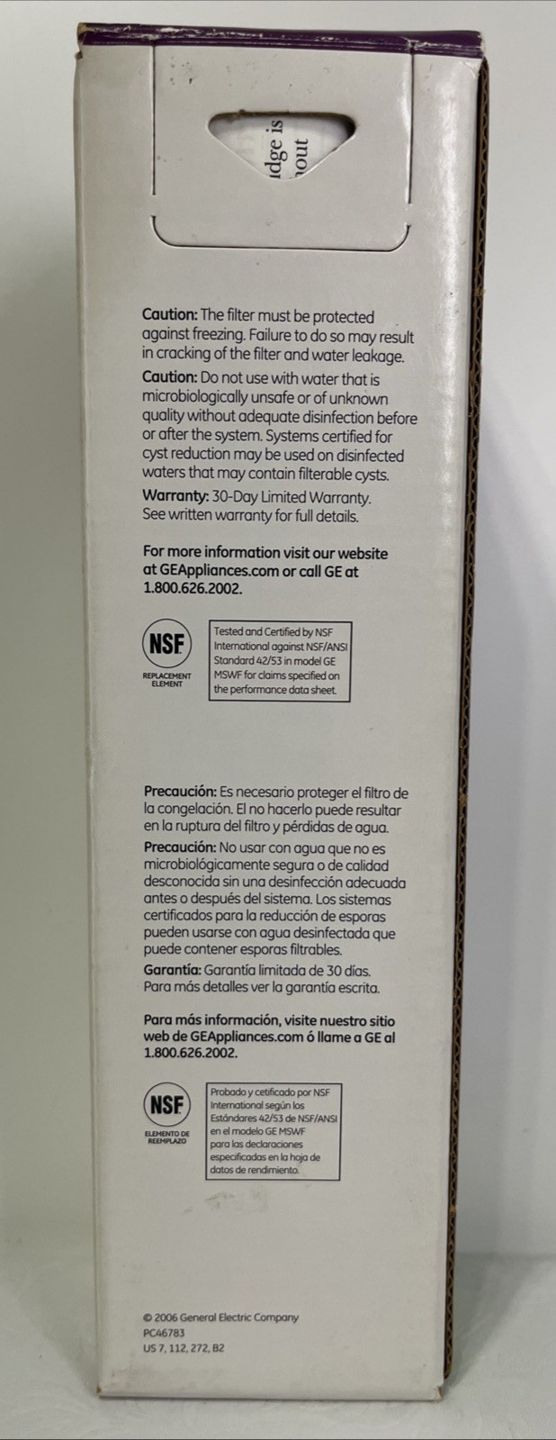 GENUINE GE MSWF SmartWater Refrigerator Water Filter Fits GE & GE Profile NEW