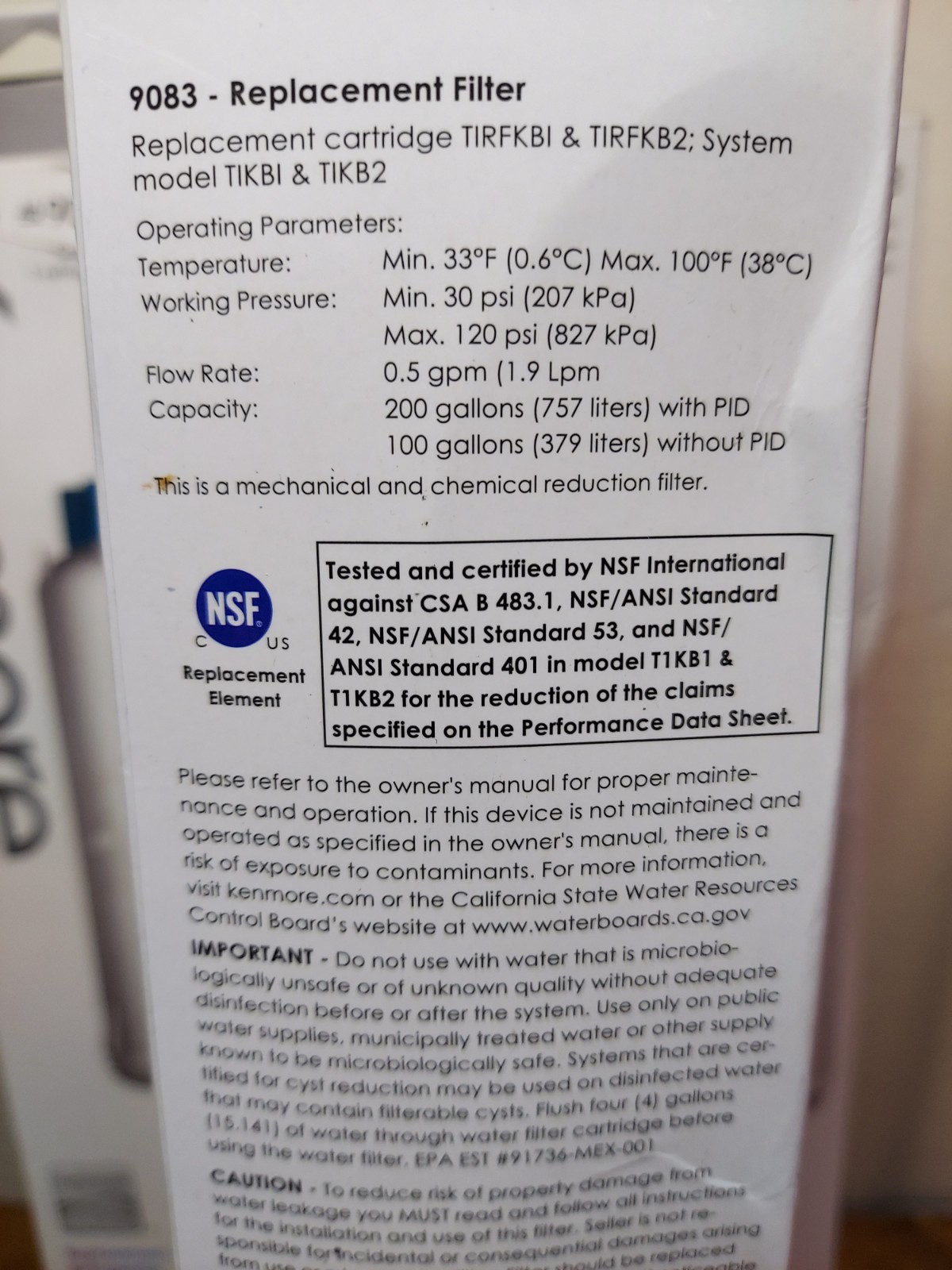Kenmore 46-9083 Replacement (4) Four Refrigerator Water Filters
