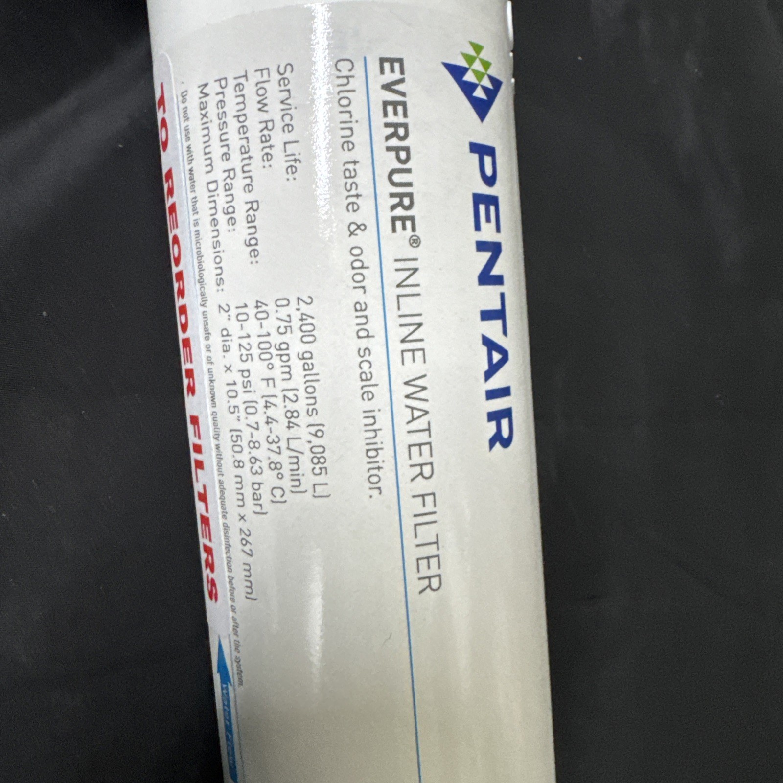 New Everpure IN-10 Inline Water Filter EV9100-08 1/4″ FPT Pentair