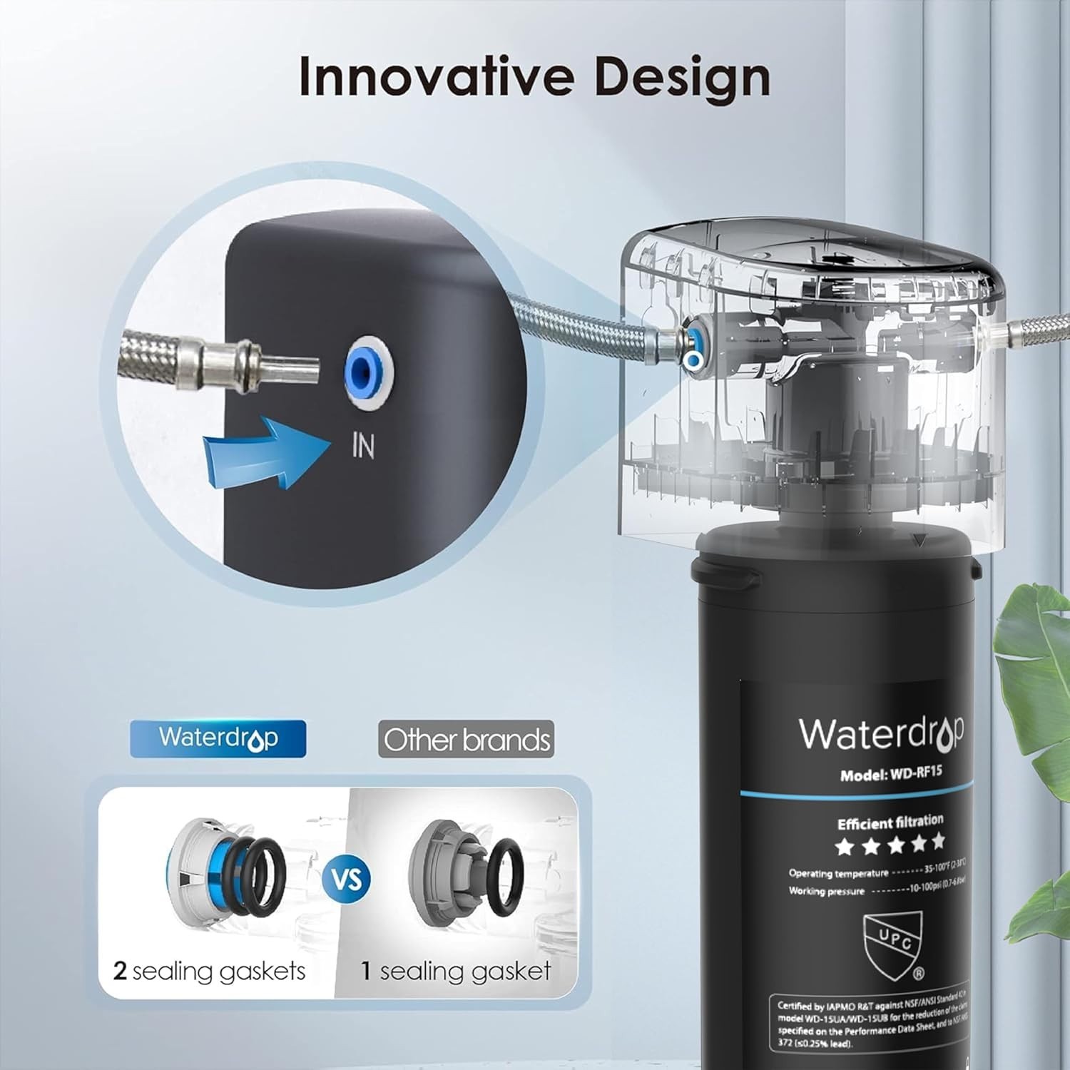Waterdrop 15UA Under Sink Water Filter System Reduces Lead Chlorine 16K Gallons