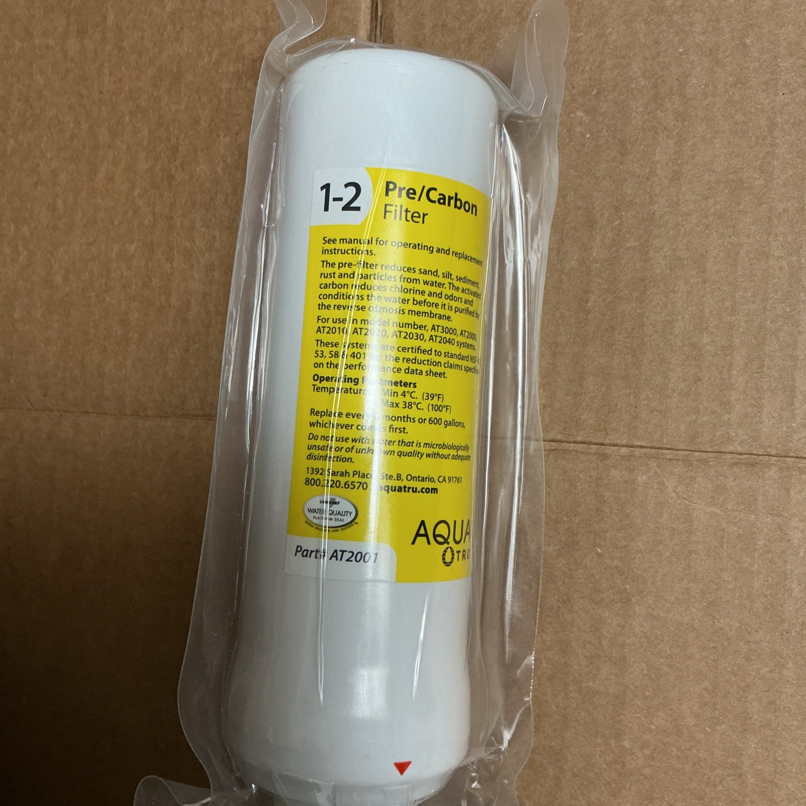 AquaTru Replacement Pre/Carbon Water Filter Stages 1-2 NWB Part AT2001