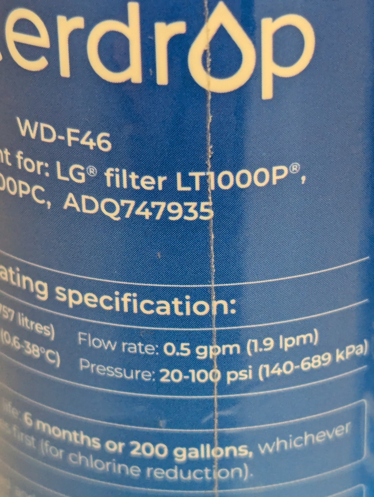 2 Pack Waterdrop Replacement Refrigerator Water Filter WD-F46 for LG