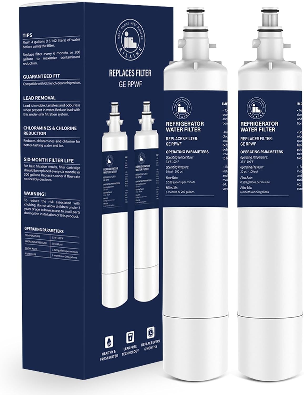 Refrigerator Water Filter, Replacement for GE RPWFE (no Chip), 2 pk