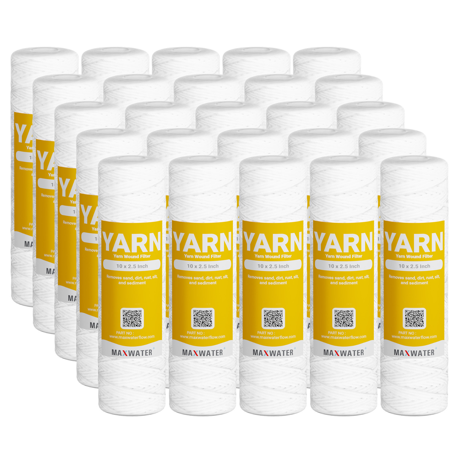String Wound Sediment Water Filter Cartridge Standard 2.5×10″ 5 Micron 25 Pack