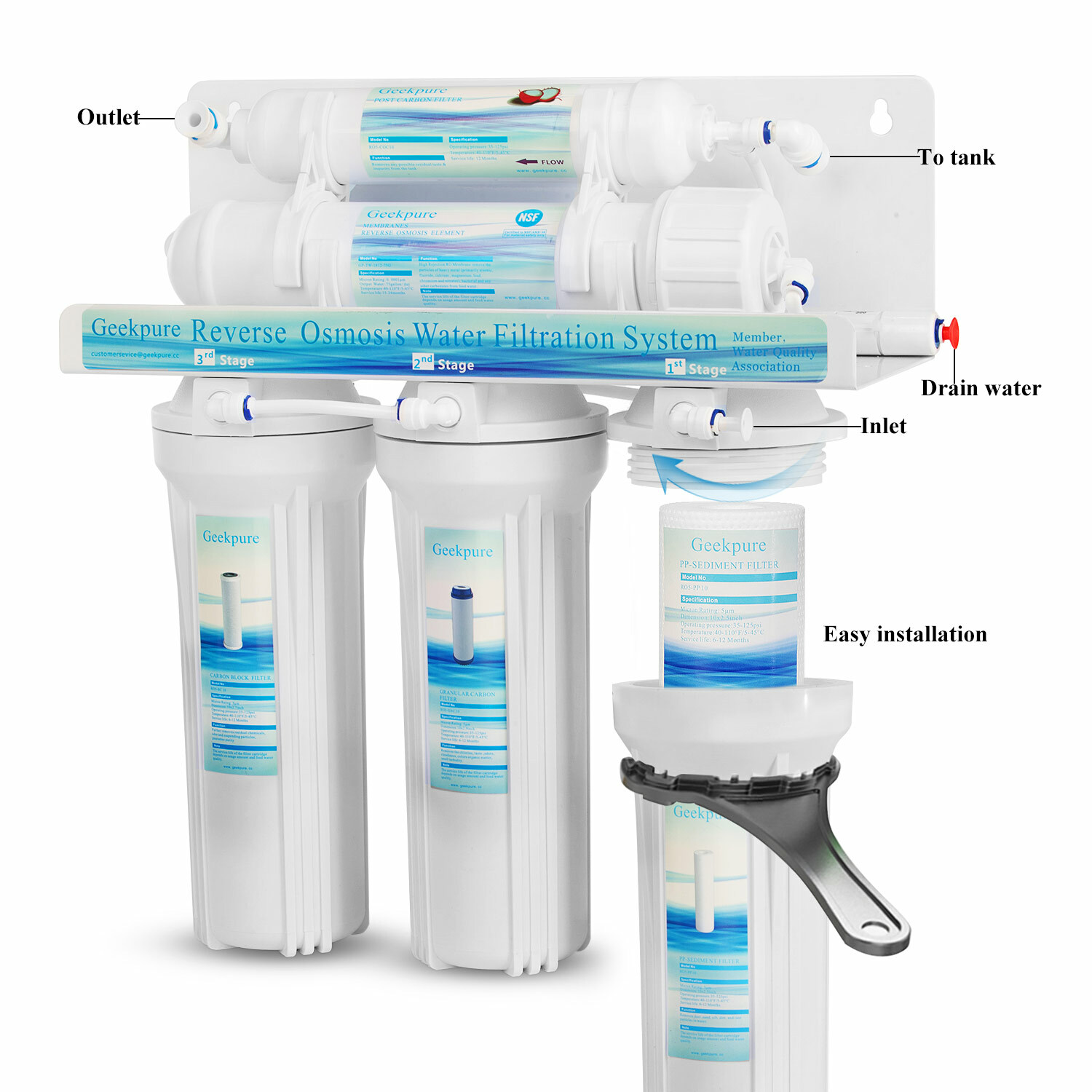 Geekpure 5 Stage Reverse Osmosis RO Water Filter System – Free 7 Filters 75GPD