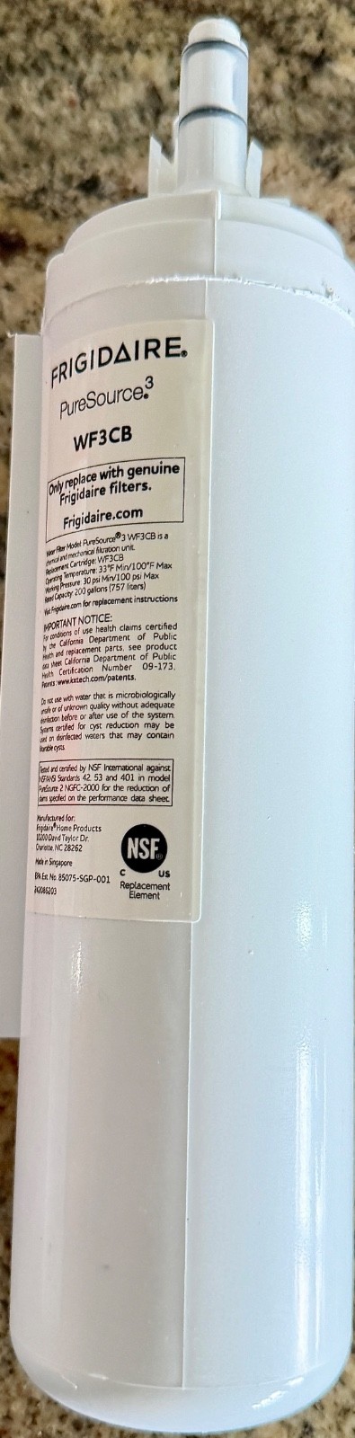 Frigidaire WF3CB Water Filter for Frigidaire Refrigerator – White/Brand New