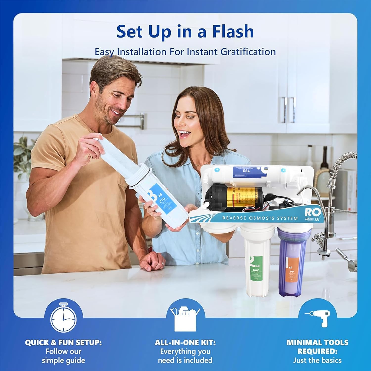 Kneysan 5-Stage Reverse Osmosis Water Filter System Under Sink RO Purifier NSF