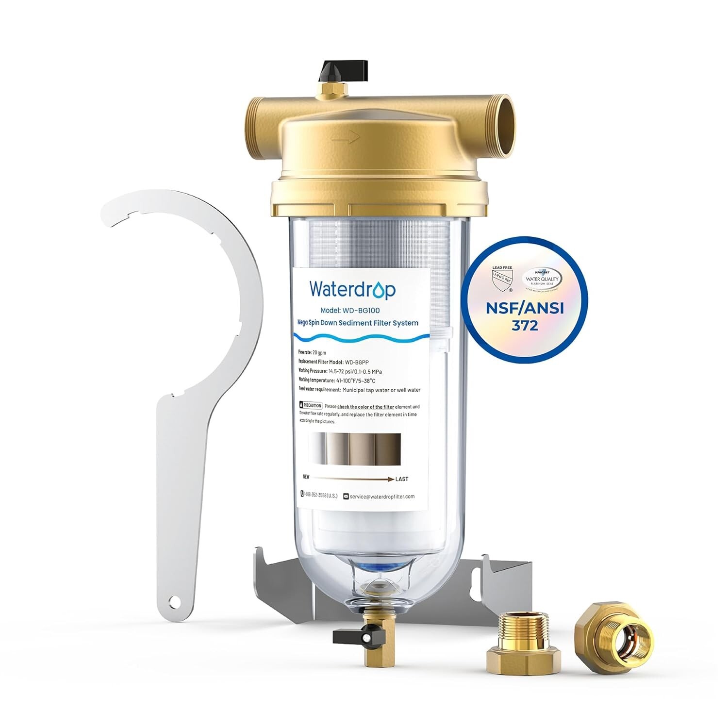 Waterdrop Mega Spin Down Sediment Filter,100 Micron+5 Micron PP Filter
