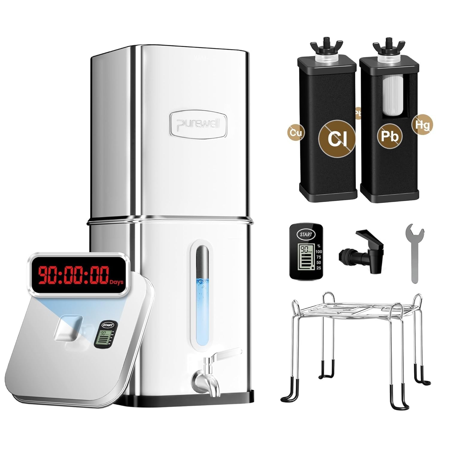 Purewell 2.25G Gravity Water Filter System w Water Level Window 3-Stage TIMER
