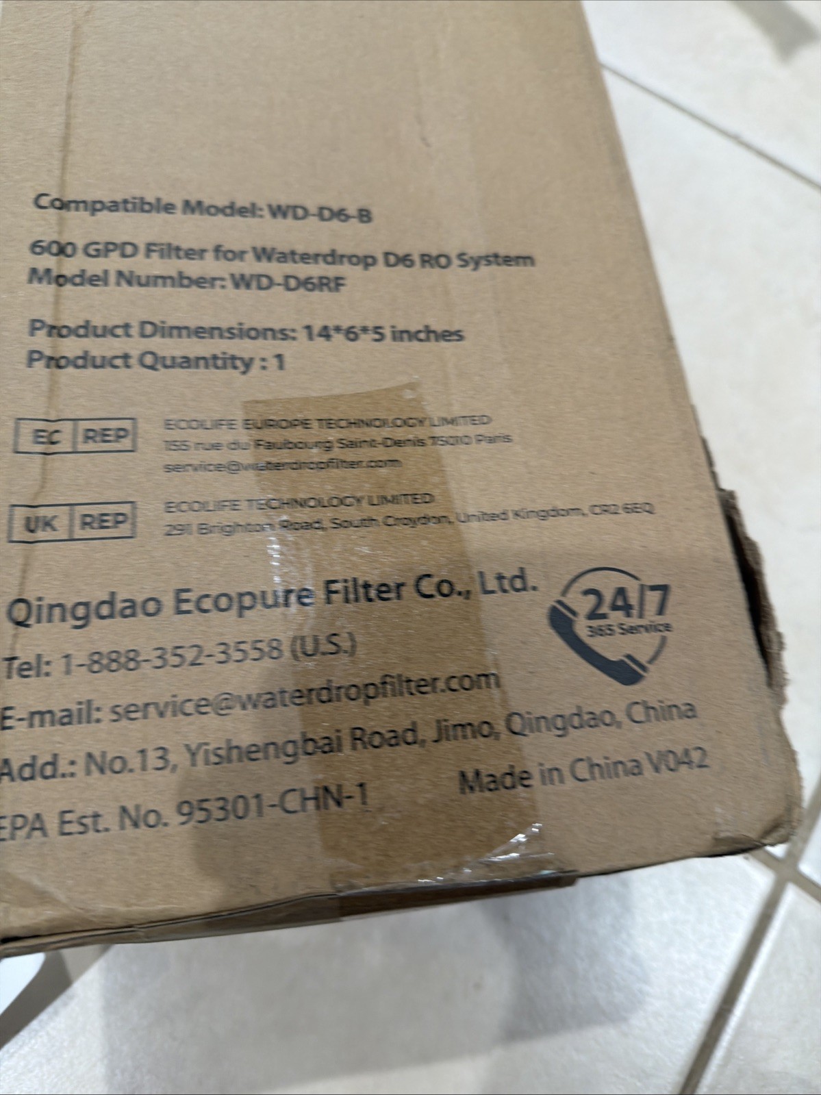 Waterdrop WD-D6RF Filter, Replacement for WD-D6-B Reverse Osmosis System NEW