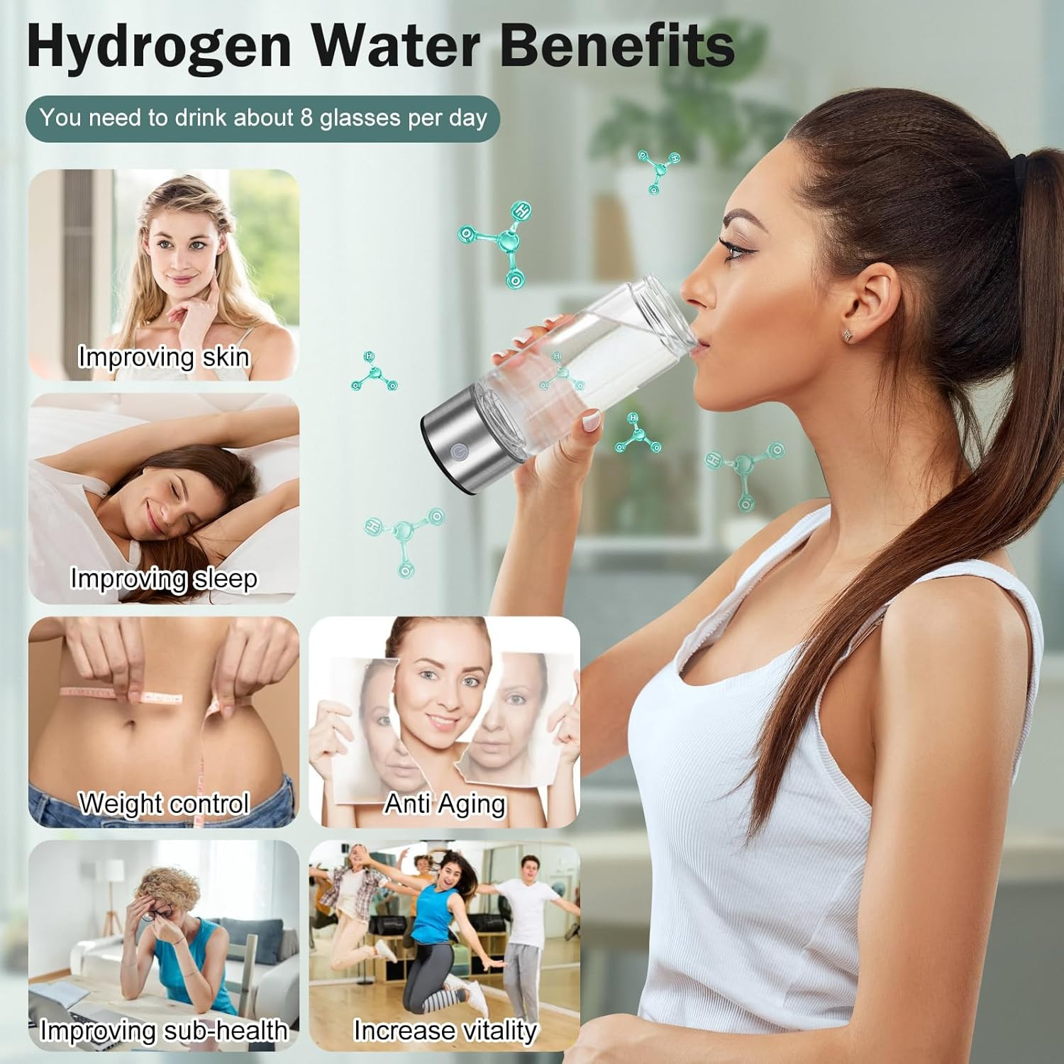 2025 Upgrade Hydrogen Water Bottle, 3 Min 1800PPB Fast Hydrogen Water Generator