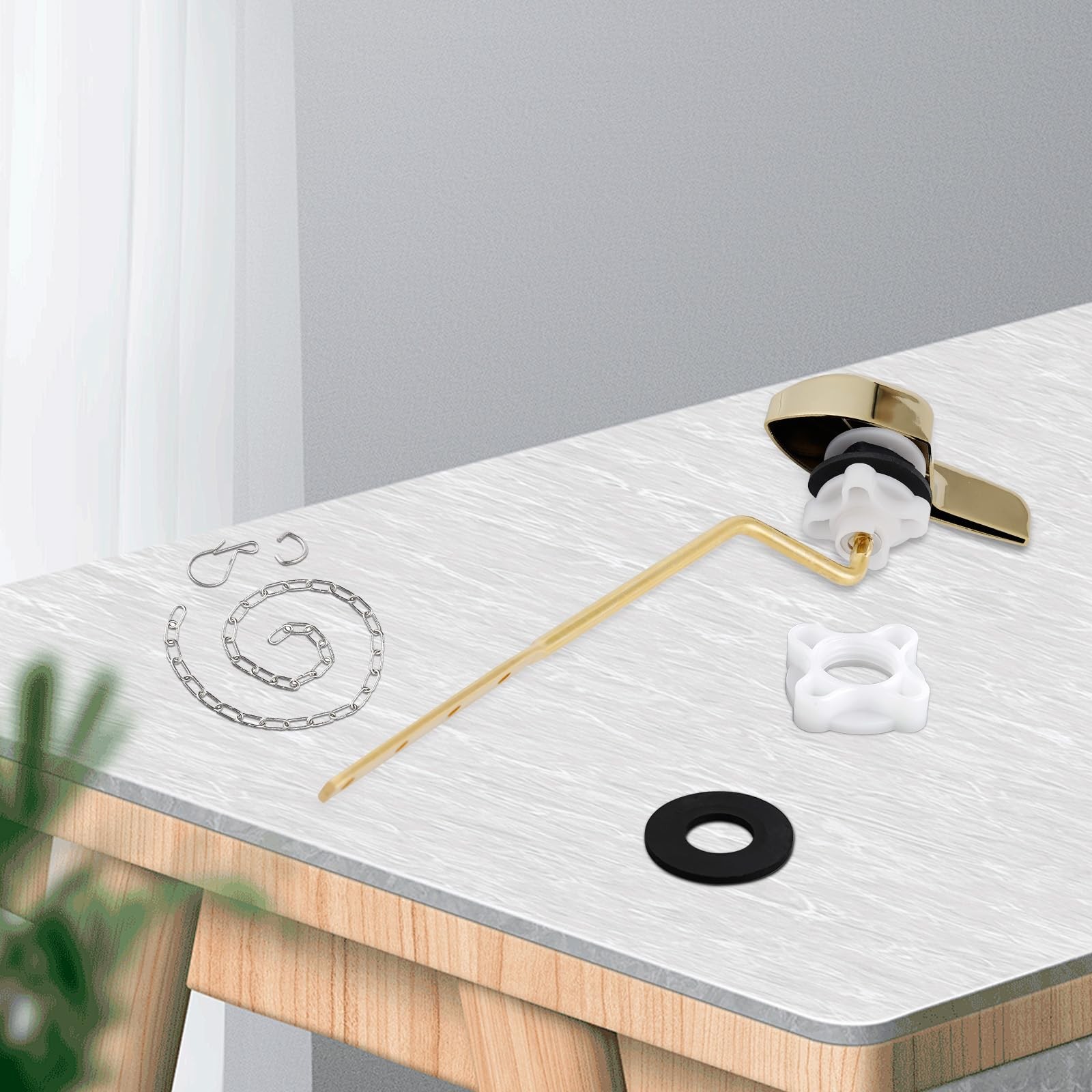 Universal Polished Gold Toilet Handle Replacement Kit, Side/Angle Mount Toile…