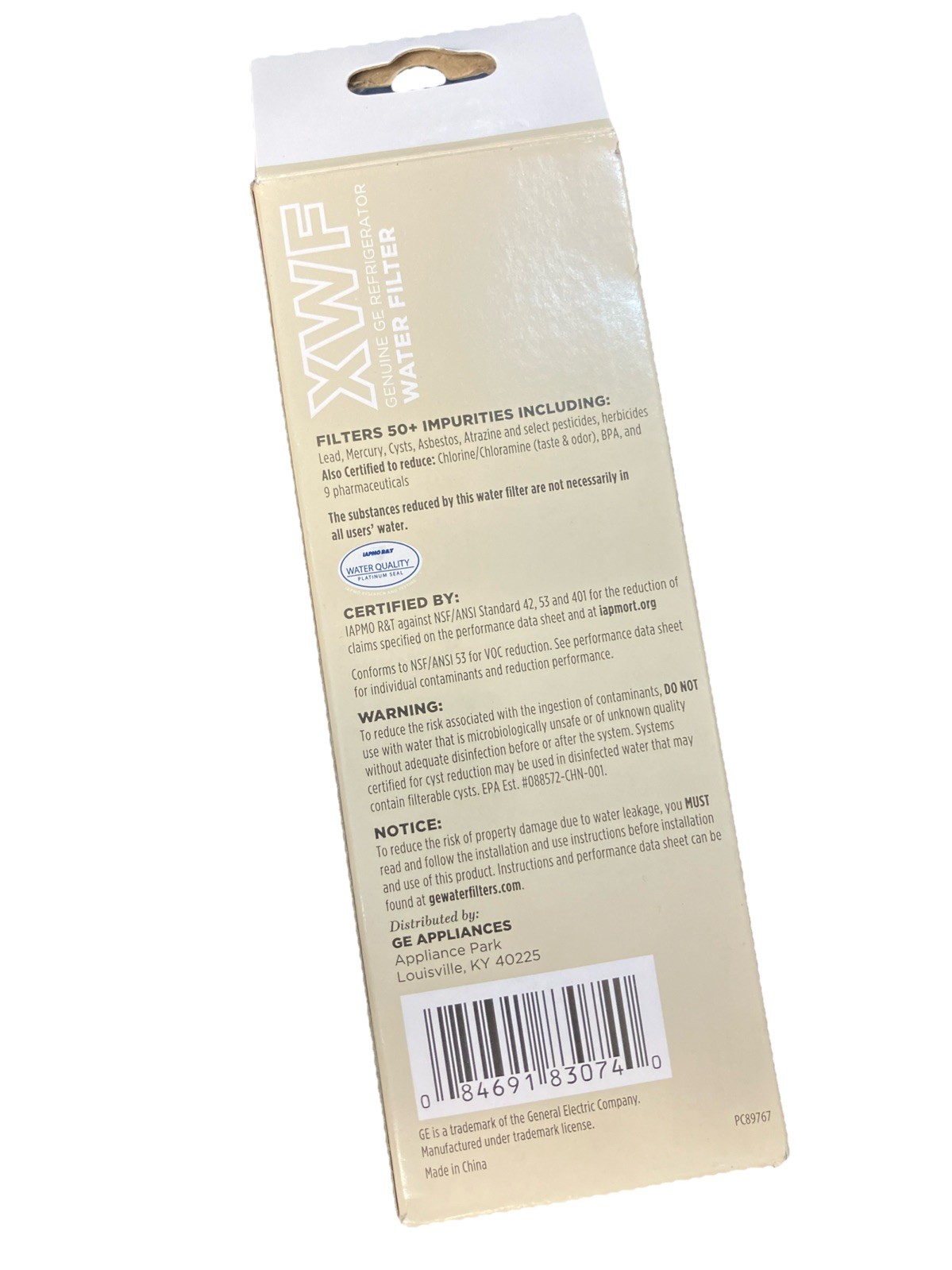 GE Appliances Genuine OEM XWF Refrigerator Water/Ice Filter For 50+ Impurities