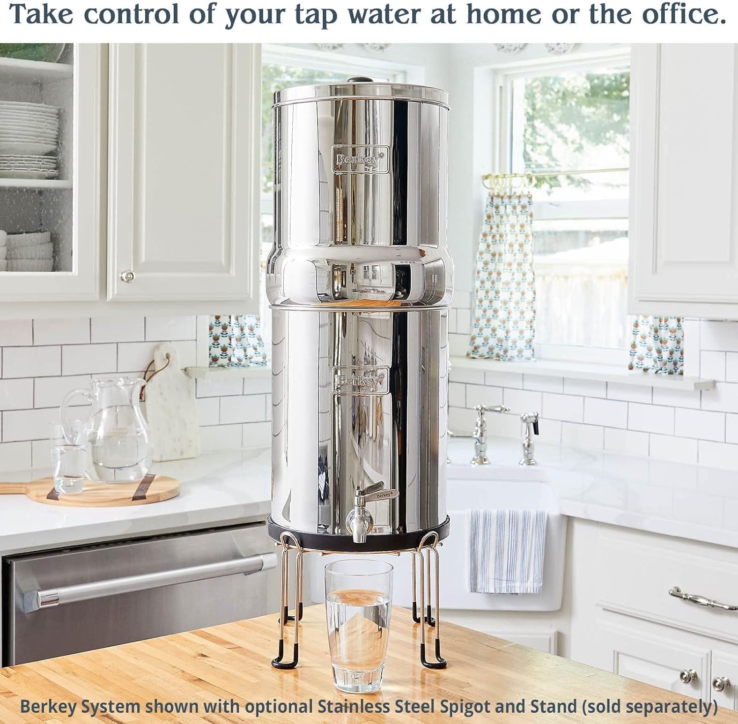 Big Gravity-Fed Stainless Steel Countertop Water Filter System 2.25 Gallon wi…