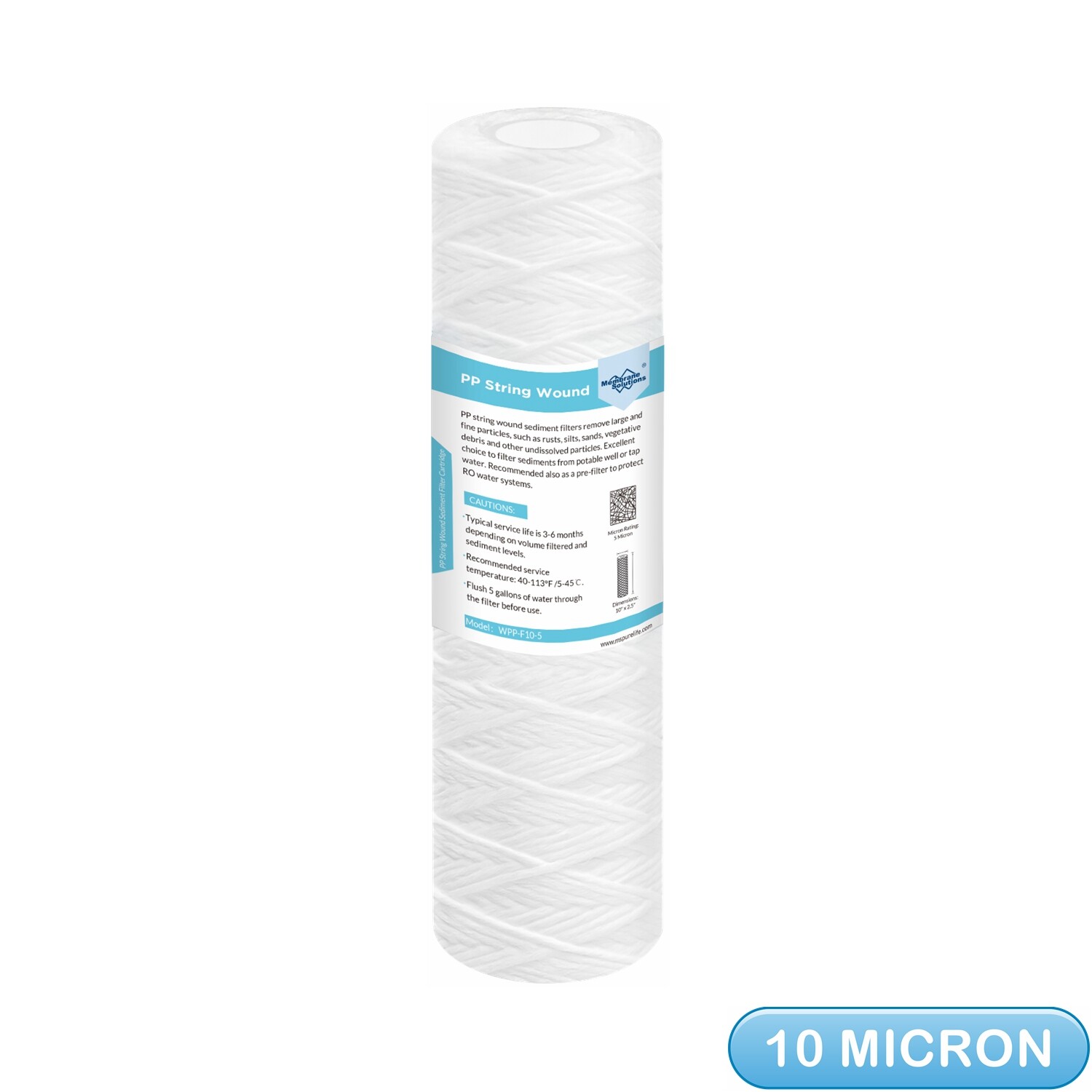 10 Micron 10″x2.5″ Whole House String Wound Sediment Water Filter RO Replacement