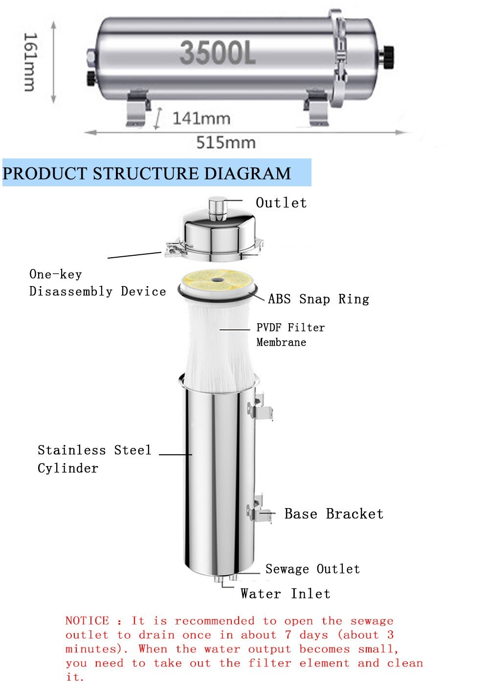 Brand New 3500L/h Stainless Steel Ultrafiltration Membrane Filter Water Purifier