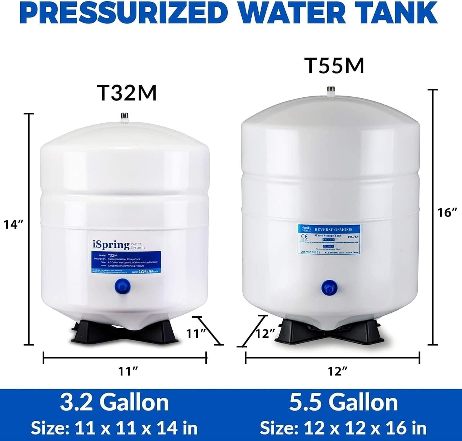 T55M 5.5 Gallon Residential Pre-Pressurized Water Storage Tank for Reverse