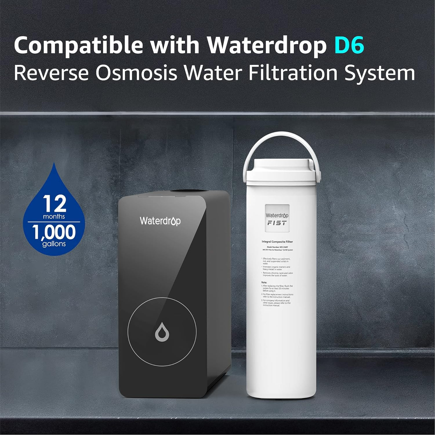 D6RF Filter, Replacement for D6 Tankless Reverse Osmosis System, 1-Year Lifetime