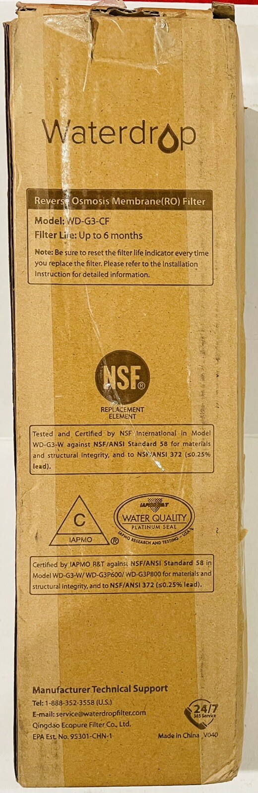 WATERDROP B-WD-G3-N1CF PRE-SEDIMENT & CARBON BLOCK WATER FILTER OPEN BOX