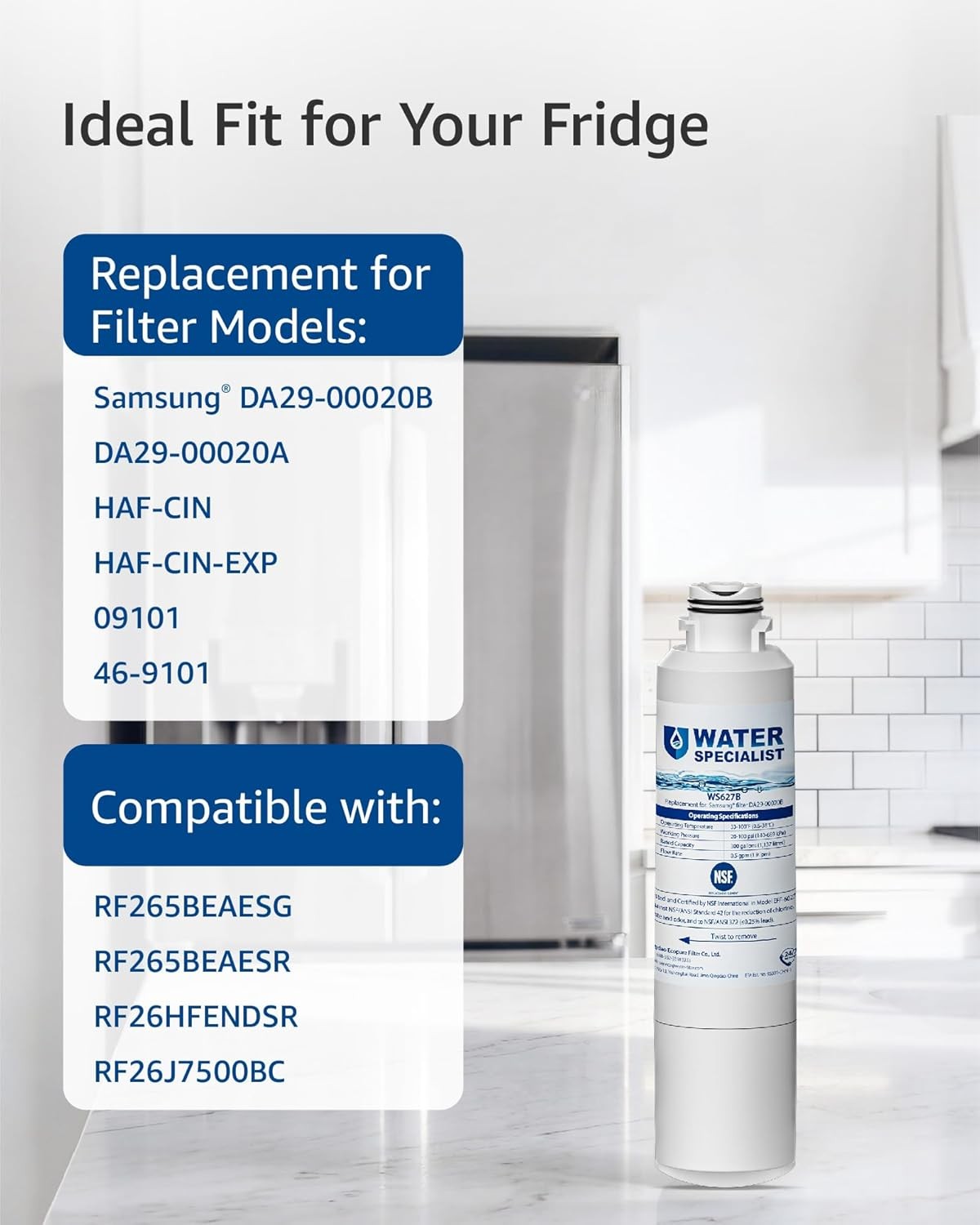 Waterspecialist DA29-00020B Fridge Water Filter, Replacement for Samsung HAF-CIN