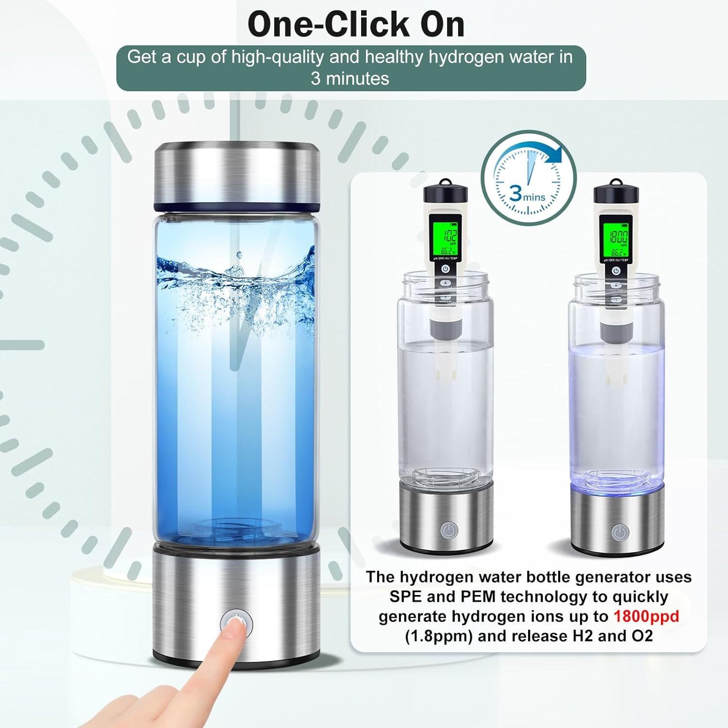 2025 Upgrade Hydrogen Water Bottle, 3 Min 1800PPB Fast Hydrogen Water Generator
